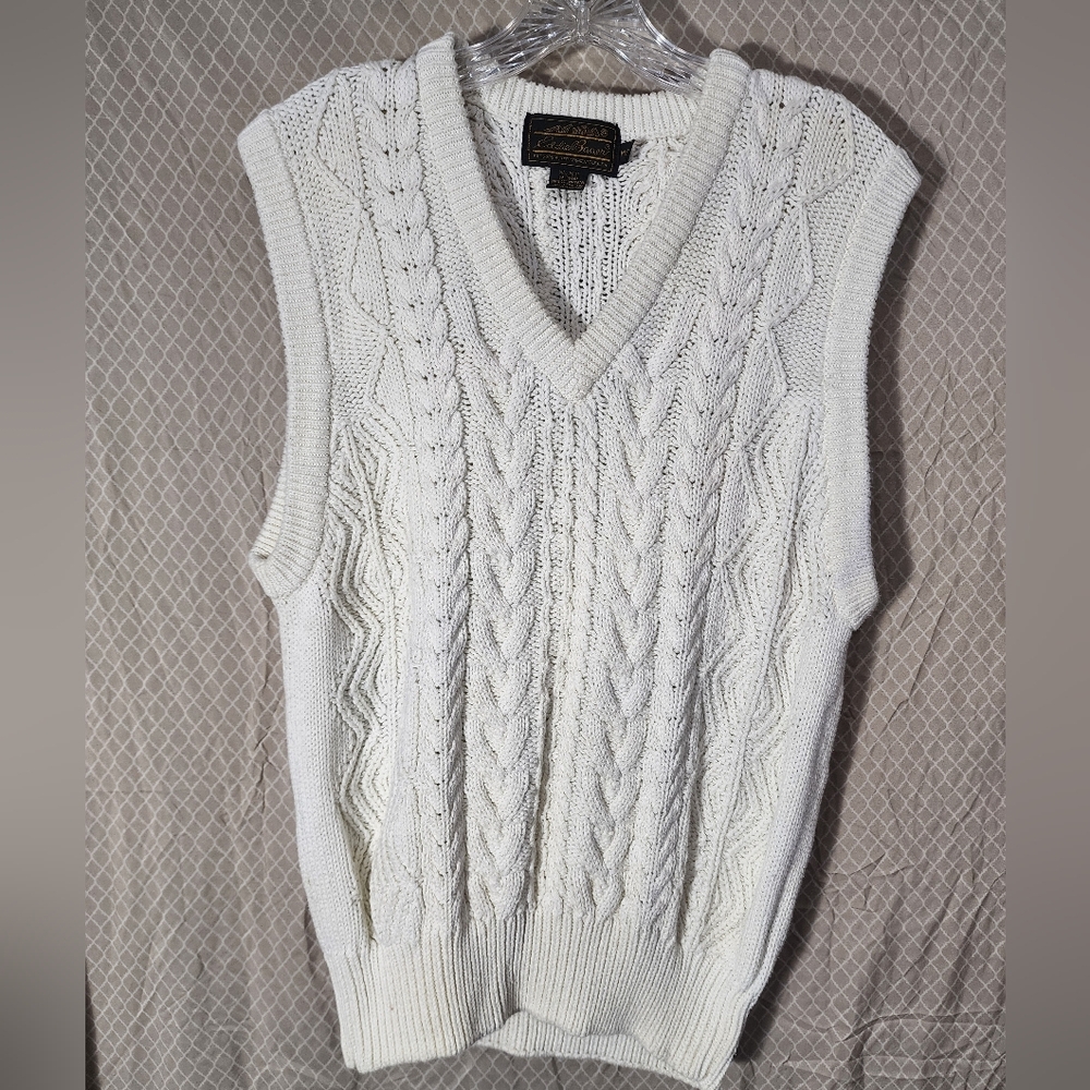 Vintage Eddie Bauer Cream Knit Vneck Sweater Vest Men's Medium